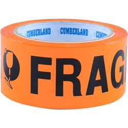 Cumberland Fragile Tape 48mm x 66m Black On Orange Pack Of 6