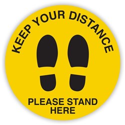 Durus Health And Safety Floor Sign Keep Your Distance Feet Adhesive 350mm Yellow/Black