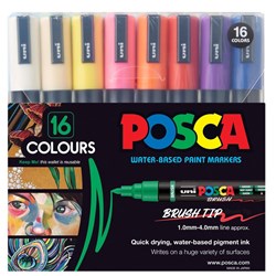 Uni Posca PC-5BR Paint Markers Medium 1-4mm Brush Tip Assorted Wallet Of 16