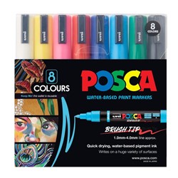 Uni Posca PC-5BR Paint Markers Medium 1-4mm Brush Tip Assorted Wallet Of 8