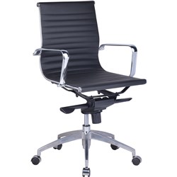 Rapidline PU605M Boardroom Chair Chrome Base And Arms Medium Back Black Ribbed PU