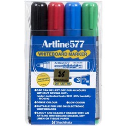 Artline 577 Whiteboard Markers Bullet 3mm Assorted Colours Pack Of 4