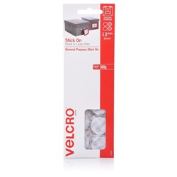 Velcro Brand Stick On Hook & Loop Dots 22mm Pack Of 12 White