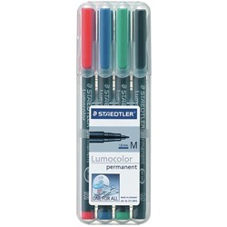 Staedtler 317 Lumocolor Permanent Pens Medium 1mm Assorted Colours Wallet Of 4