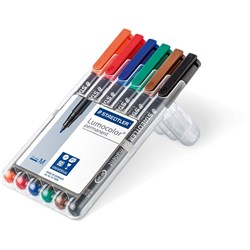 Staedtler 317 Lumocolor Permanent Pens Medium 1mm Assorted Colours Wallet Of 6