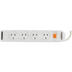 Italplast Power+ 4 Outlet Powerboard Master Switch And Overload Protection White