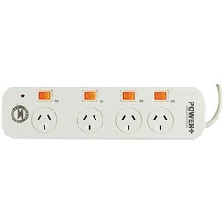 Italplast Power+ 4 Outlet Powerboard Individual Switches Surge & Overload Protection