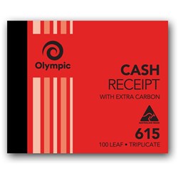 Olympic No 615 Cash Receipt Book Carbon Triplicate 100 x 125mm 100 Leaf Red