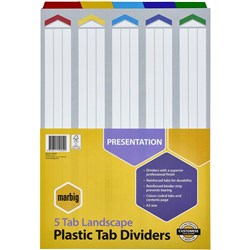 Marbig Plastic Indices & Dividers A3 Reinforced 5 Tab Landscape Multi Colour