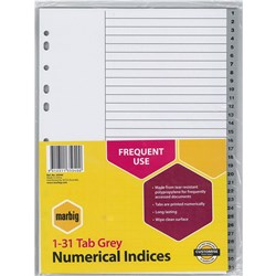 Marbig Plastic Indices & Dividers A4 1-31 Tab Grey