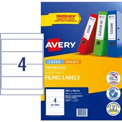 Avery Filing Laser & Inkjet Labels White L7171 200x60mm 4UP 100 Labels 25 Sheets