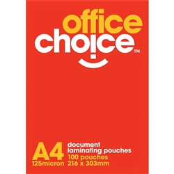 Office Choice Laminating Pouches A4 125 Micron Pack of 100