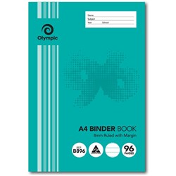Olympic B896 Binder Book A4 7 Hole Punched 8mm Ruled With Margin 96 Page