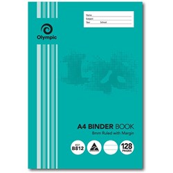 Olympic B812 Binder Book A4 7 Hole Punched 8mm Ruled With Margin 128 Page