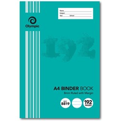 Olympic B819 Binder Book A4 7 Hole Punched 8mm Ruled With Margin 192 Page