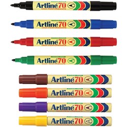 Artline 70 Permanent Markers Bullet 1.5mm Assorted Colours Pack Of 12