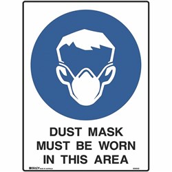 Brady Mandatory Sign Dust Mask Must Be Worn 450W x 600mmH Metal White/Blue